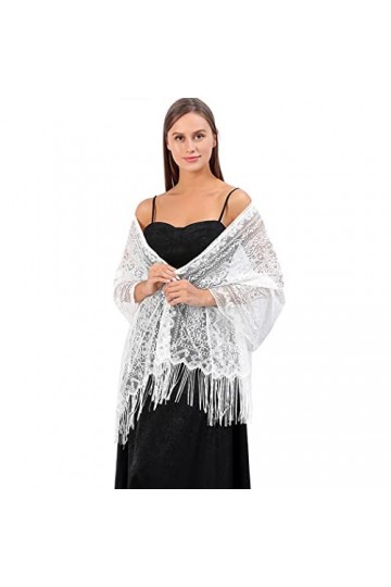 Aukmla Femme Châles Foulards, Dentelle creuse Été Etoles Echarpe Les mariages Mariée Bridemaids Tenue de soirée Fête Blanc 