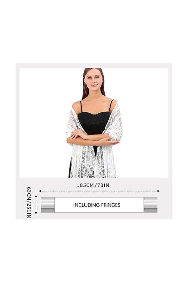 Aukmla Femme Châles Foulards, Dentelle creuse Été Etoles Echarpe Les mariages Mariée Bridemaids Tenue de soirée Fête Blanc 