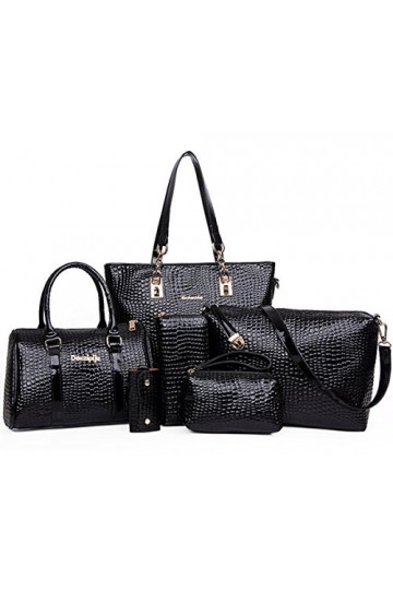 FiveloveTwo 6Pcs Sac portés main + Fourre-Tout + Sac à Bandoulière + Portefeuille + Titulaire de la Carte,Femmes Pochettes Cl