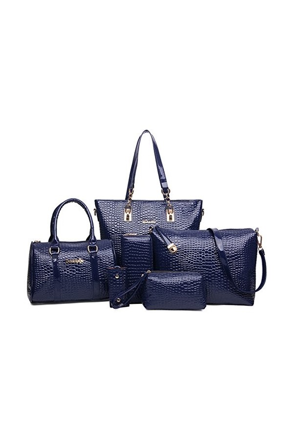 FiveloveTwo 6Pcs Sac portés main + Fourre-Tout + Sac à Bandoulière + Portefeuille + Titulaire de la Carte,Femmes Pochettes Cl