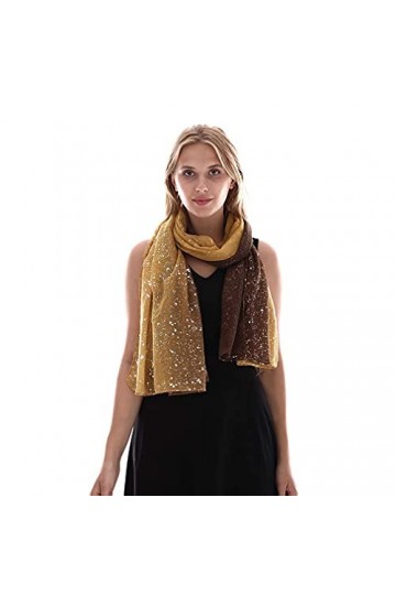 KAVINGKALY Écharpe à paillettes mode pour femmes Écharpe légère et confortable en dégradé de couleur argentée doré et brun 