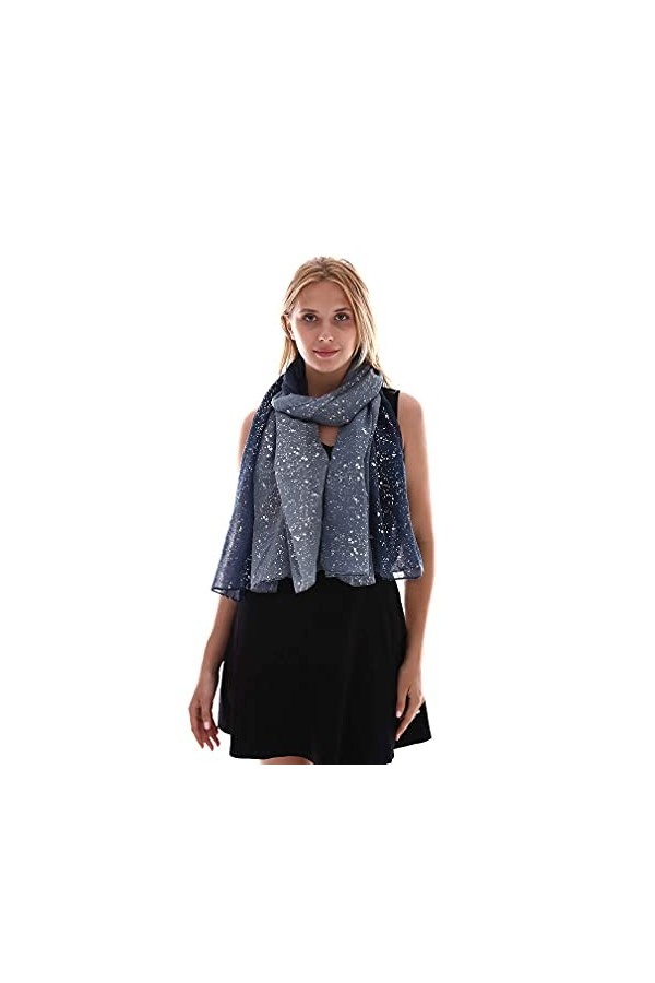 KAVINGKALY Écharpe à paillettes mode pour femmes Écharpe légère et confortable en dégradé de couleur argentée doré et brun 