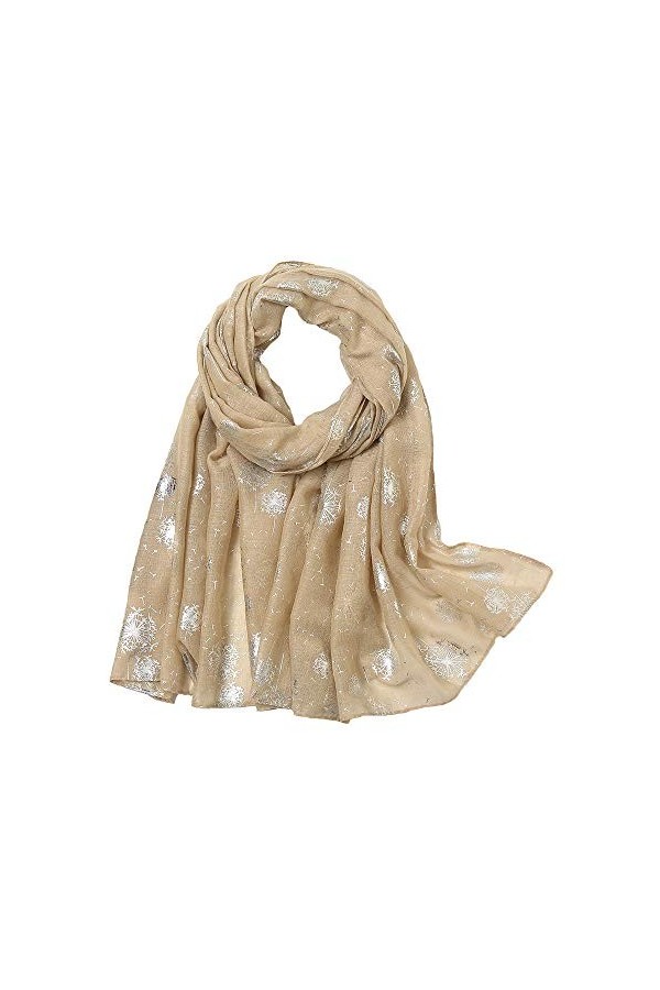 KAVINGKALY Foulards pour femmes Foulards et écharpes en coton imprimé pissenlit floral léger pour le printemps Beige 