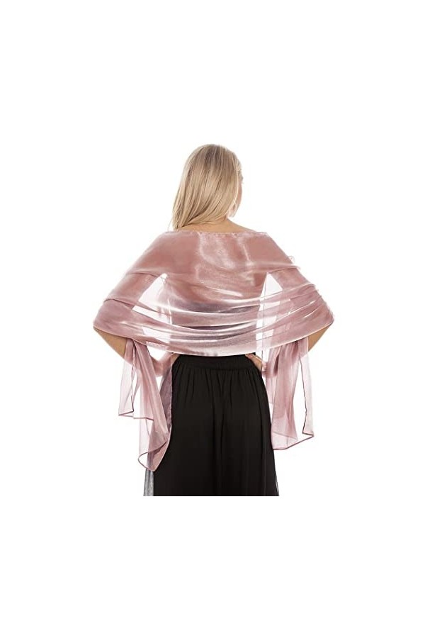 Aukmla Femme Étole en Satin Châle Écharpe en Satin - Wrap Foulard Pashmina pour Soirée Cérémonies Fêtes Mariage Rose 
