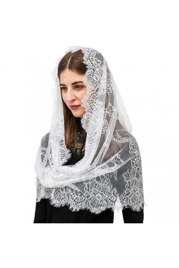 YJZQ Voile de mariée en dentelle Voile Capuche Bandana Vintage Princesse Châle Mantille Été Etoles Echarpe pour Mariage églis