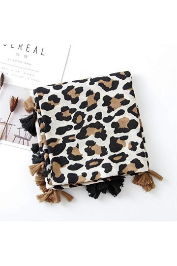 Soudittur Echarpe Femmes Hiver Pashmina Châle Coton Imprimé Léopard Longue Foulards Beige 