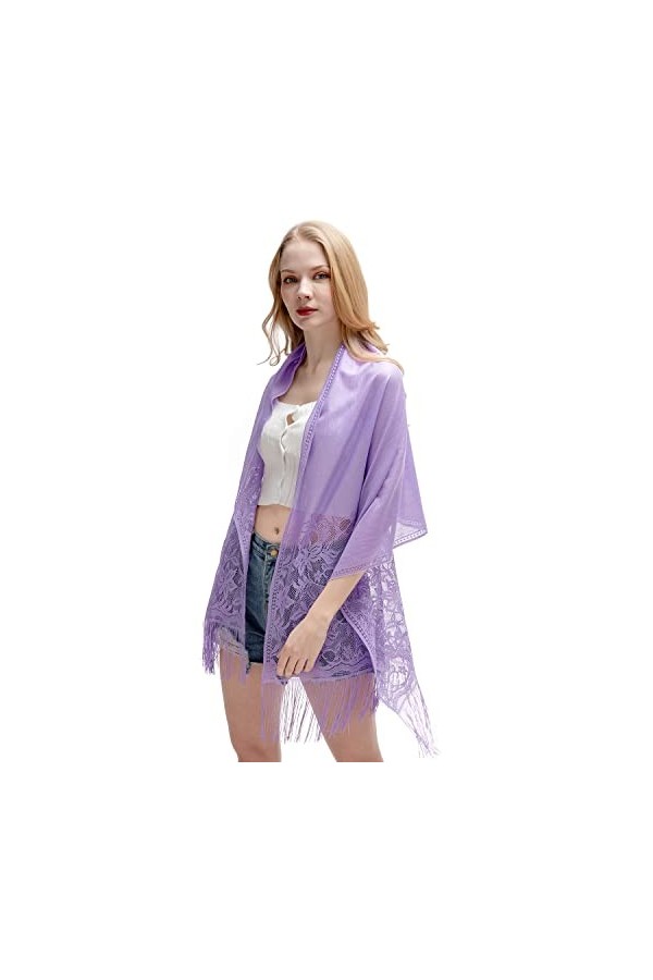 RIIQIICHY Chale Femme Fête Etole Mariage Bal Floral Dentelle Mesh Noir Echarpes et Foulards avec Frange