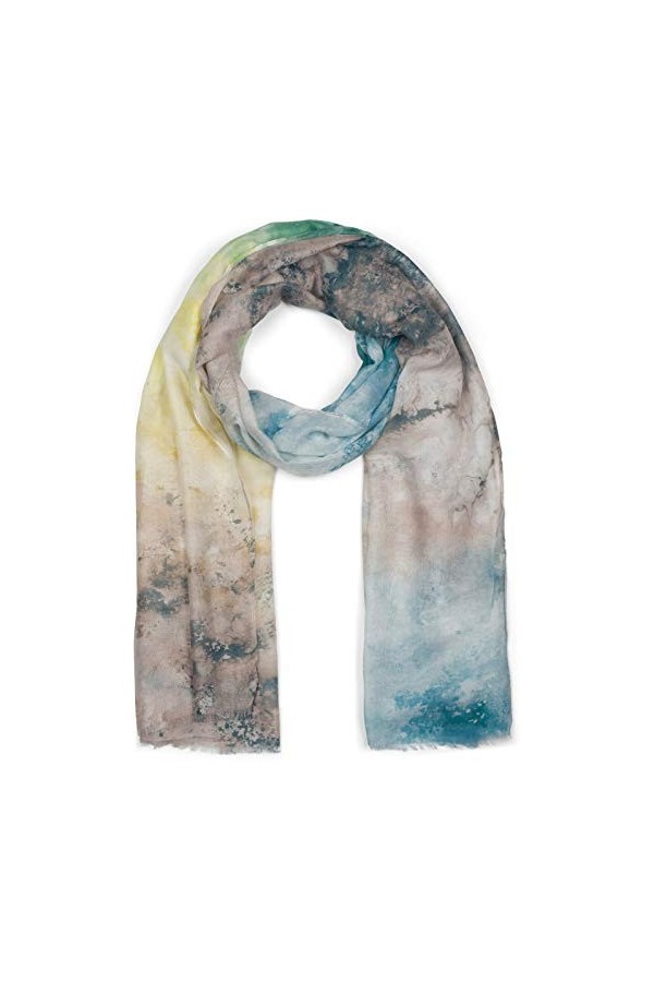 styleBREAKER écharpe pour femmes avec motif aquarelle coloré en dégradé, franges, écharpe légère, étole 01016206, couleur:Bei