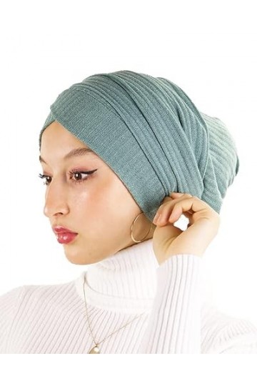 Turban hijab en maille cousu 100% coton pour femme musulmane Blanc 