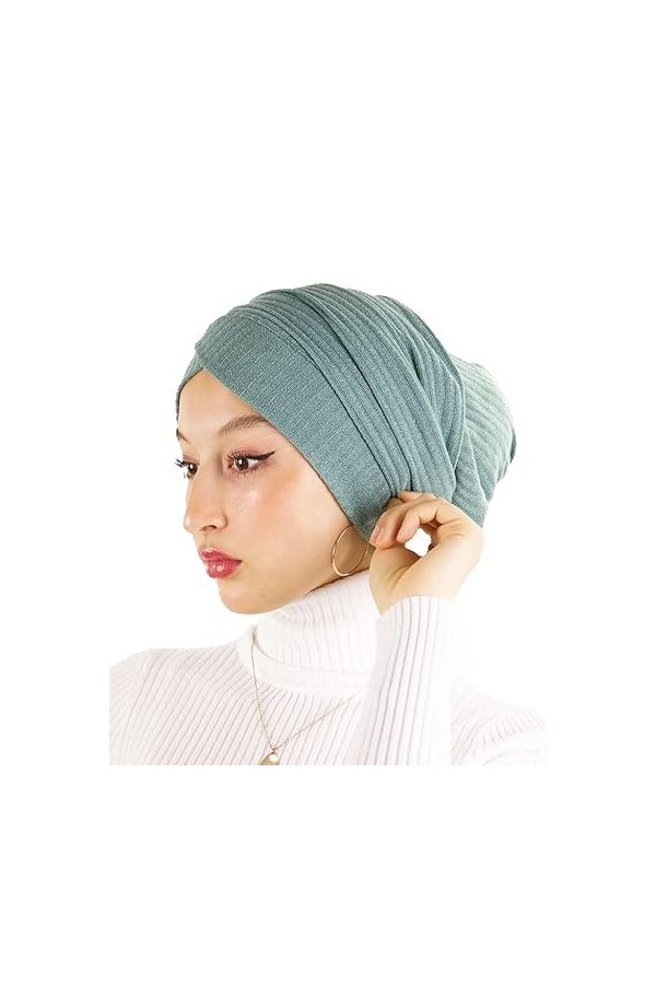 Turban hijab en maille cousu 100% coton pour femme musulmane Blanc 