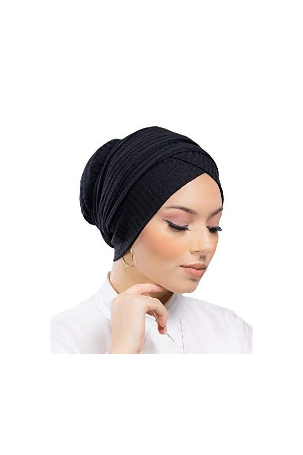 Turban hijab en maille cousu 100% coton pour femme musulmane Blanc 