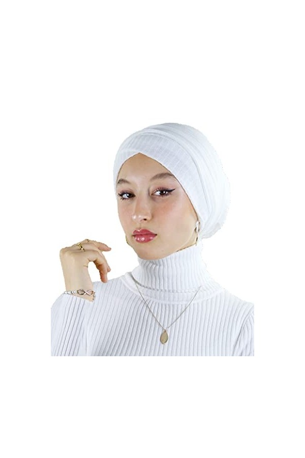 Turban hijab en maille cousu 100% coton pour femme musulmane Blanc 