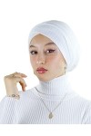 Turban hijab en maille cousu 100% coton pour femme musulmane Blanc 