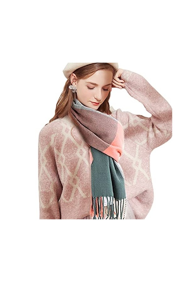 TSHAOUN Echarpes Femme, Écharpe Plaid Chaud Automne Hiver Étole Glands Wraps, 200 x 60cm Doux Plaid Châle, Mode Elégant Echar
