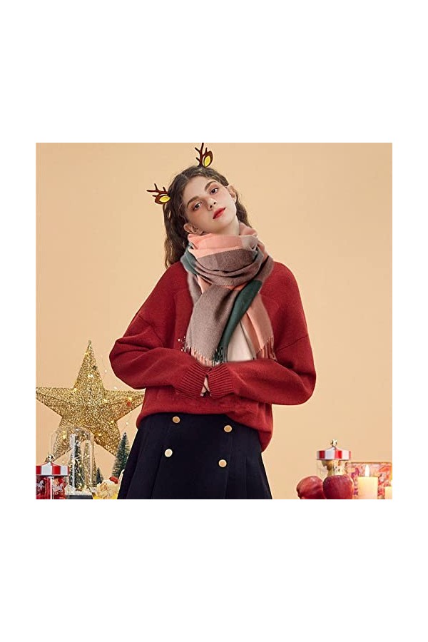 TSHAOUN Echarpes Femme, Écharpe Plaid Chaud Automne Hiver Étole Glands Wraps, 200 x 60cm Doux Plaid Châle, Mode Elégant Echar