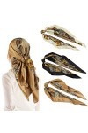 WLLHYF 3 PCS Foulard en Soie Femme Bandana Foulard Vintage Imprimé Élégant Style Rétro Grand Foulard en Soie Classique Vintag