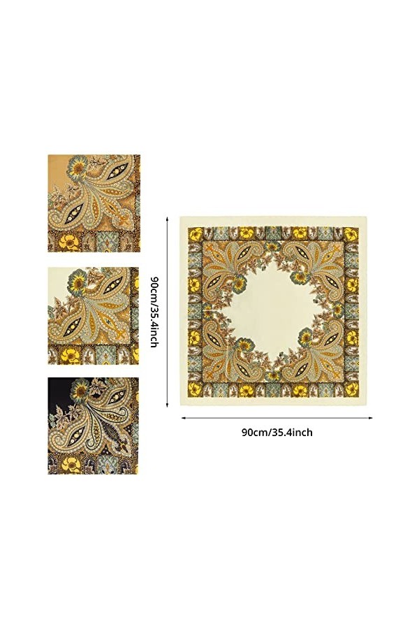 WLLHYF 3 PCS Foulard en Soie Femme Bandana Foulard Vintage Imprimé Élégant Style Rétro Grand Foulard en Soie Classique Vintag