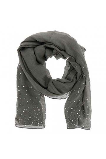 moonbow Foulard Gris Perles et Strass - Foulard Femme - Etole Mariage - Echarpe Fine
