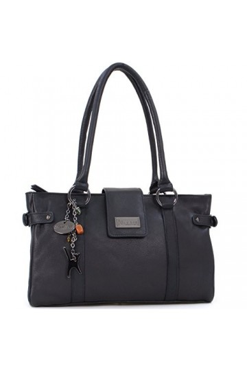 Catwalk Collection Handbags - Cuir Véritable - Sac Porté Main/Sac à Main/Sac porté épaule - Femme - MARTINA - Noir