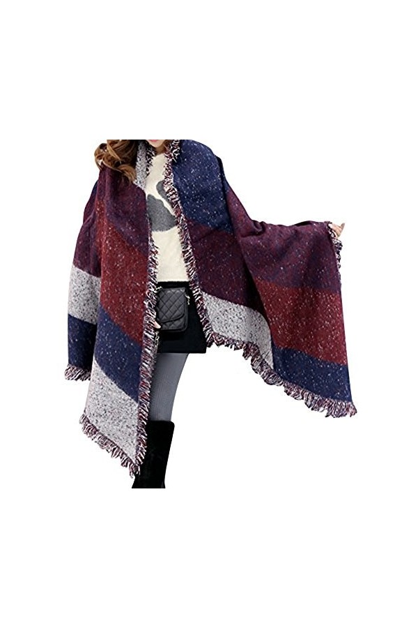 Vincenza Châle pashmina – Grande écharpe tendance surdimensionnée pour femme – Style poncho épais en patchwork pour femme gr