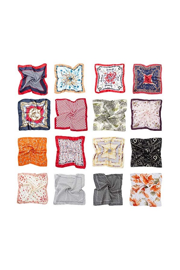 HBselect Écharpe carrée en soie mélangée pour femme Bandanas Spécial Dsign Cheveux Bandeau Mouchoir Echarpe Carré Multi-motif