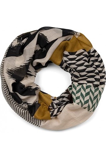 styleBREAKER Foulard bouclette femme, mélange de motifs Paisley en zigzag, foulard tubulaire léger multicolore 01017145, coul