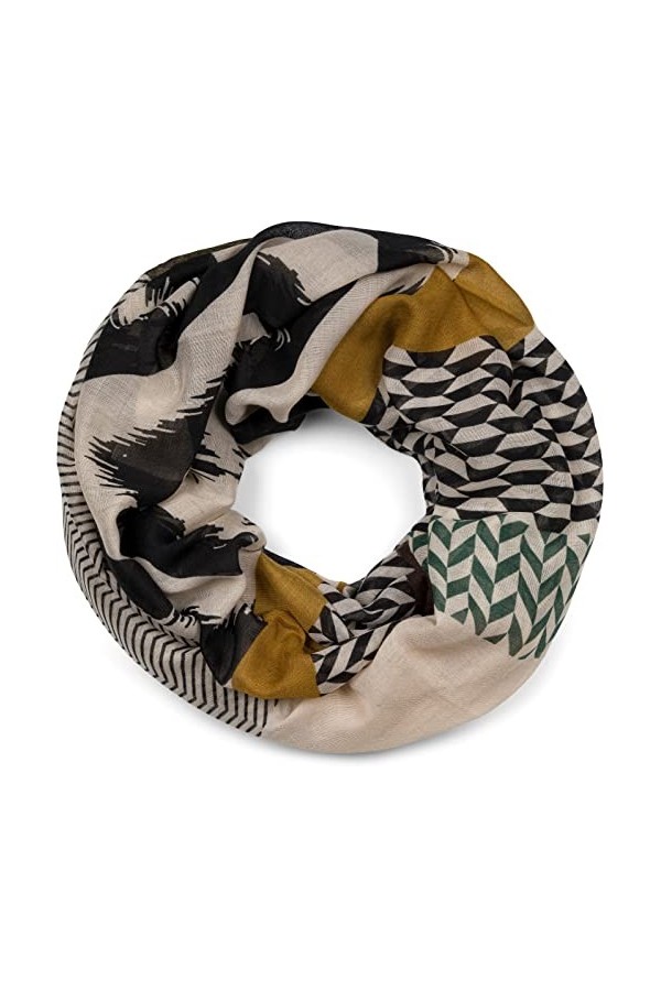 styleBREAKER Foulard bouclette femme, mélange de motifs Paisley en zigzag, foulard tubulaire léger multicolore 01017145, coul