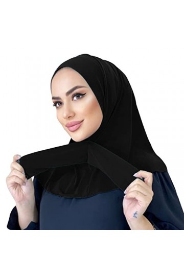 DAMILY Turban Femme Musulmane Hijab Hiver Cou Couverture Foulard en Coton Écharpes islamique de Tête Noir 