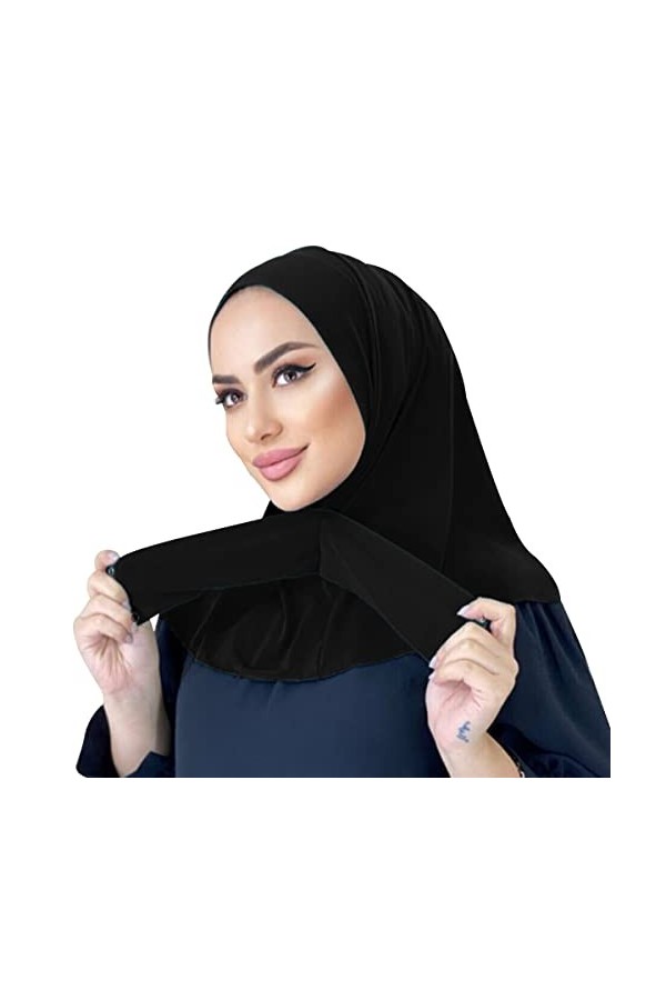 DAMILY Turban Femme Musulmane Hijab Hiver Cou Couverture Foulard en Coton Écharpes islamique de Tête Noir 