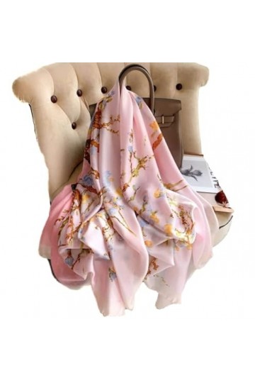 LA FERANI Van Gogh Écharpe design pour femme en soie rose Van Gogh élégante en mousseline de soie souple douce satin 180 x 90