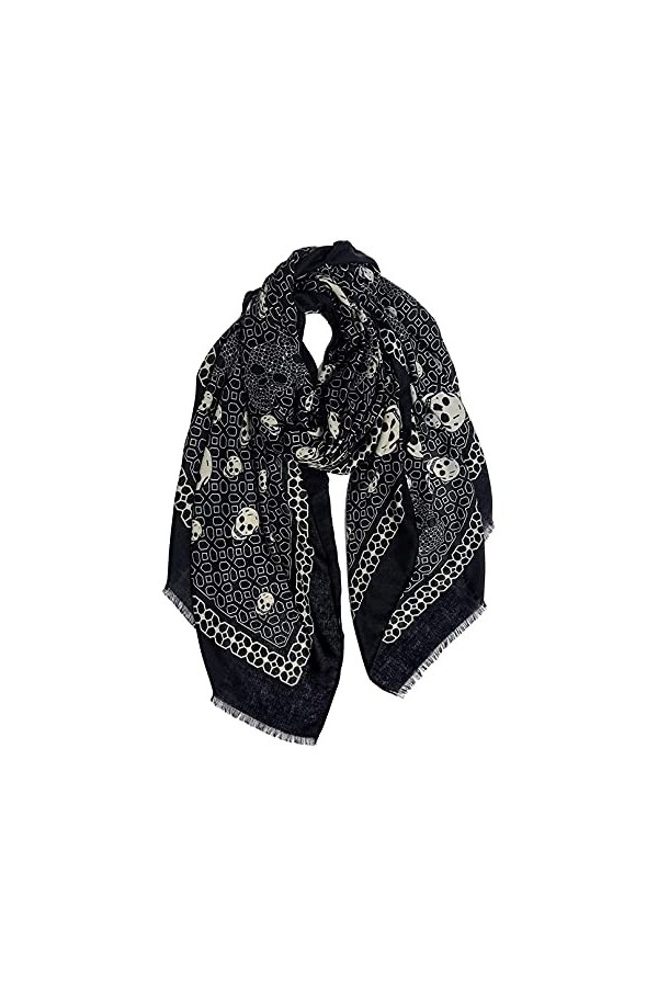 DAMILY Femme Écharpe Kaki à Imprimé Crânes Joli Dames Foulard Châle Fête Des Fantômes Longue Hallowmas Étole