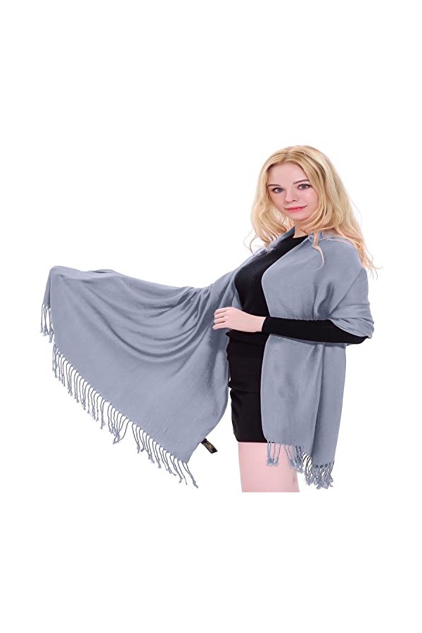 CJ Apparel Bleu Gris Solide Couleur Unie Conception Népalaise Châle écharpe étole Wrap Châles Pashminas Nouvelle