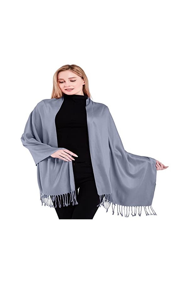 CJ Apparel Bleu Gris Solide Couleur Unie Conception Népalaise Châle écharpe étole Wrap Châles Pashminas Nouvelle
