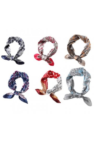 6 piècesFoulard Etole Soie Femme Léger Doux,Femmes Carré Motif dImpression Satin de Soie Turban Hairband Mode Accessoires de 