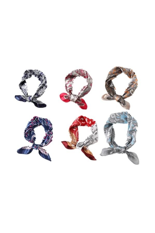 6 piècesFoulard Etole Soie Femme Léger Doux,Femmes Carré Motif dImpression Satin de Soie Turban Hairband Mode Accessoires de 