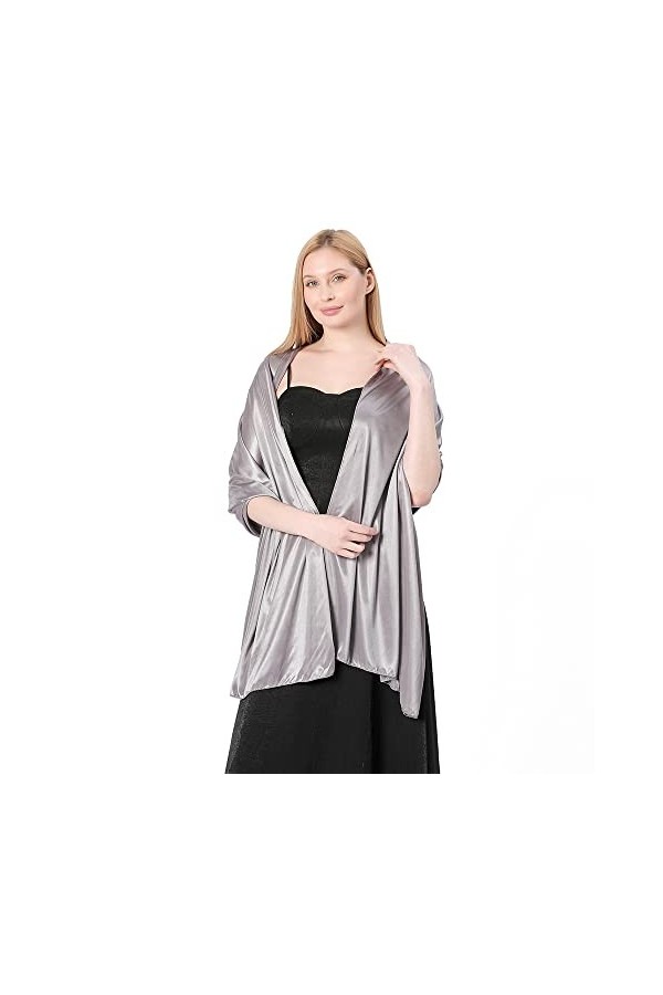 wocharm Châles longs et châles en satin soyeux pour femme, robe de soirée, étole de mariée, gris foncé