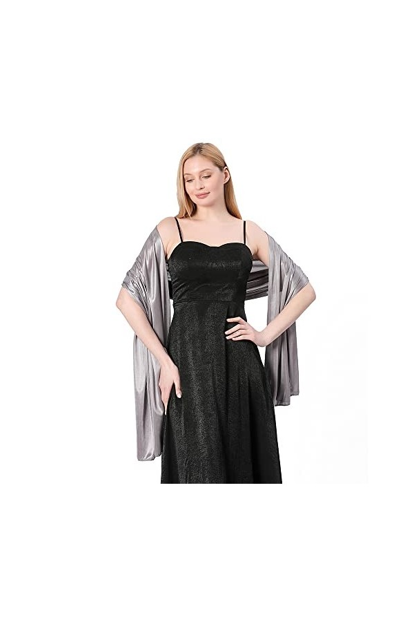 wocharm Châles longs et châles en satin soyeux pour femme, robe de soirée, étole de mariée, gris foncé