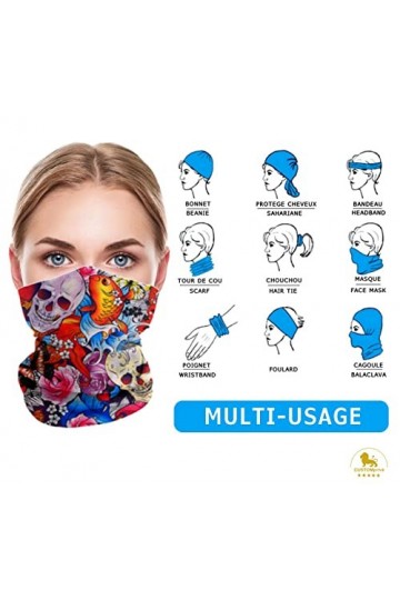 CUSTOMprivé Cache cou foulard femme bandana bandeau tube multifonction. Elégant motif coloré. Multi sport été hiver.