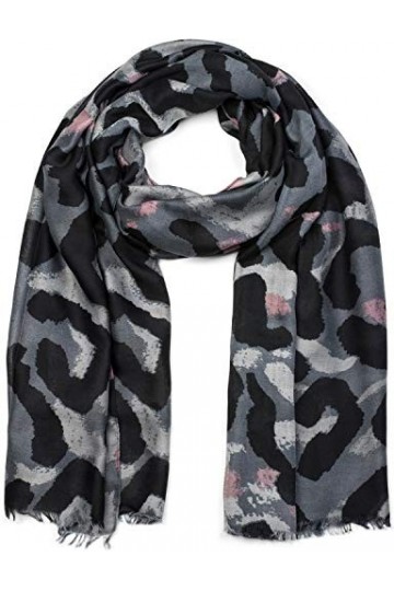 styleBREAKER Châle pour femme avec grand motif léopard et franges, écharpe dhiver, étole, foulard 01017085, couleur:Gris