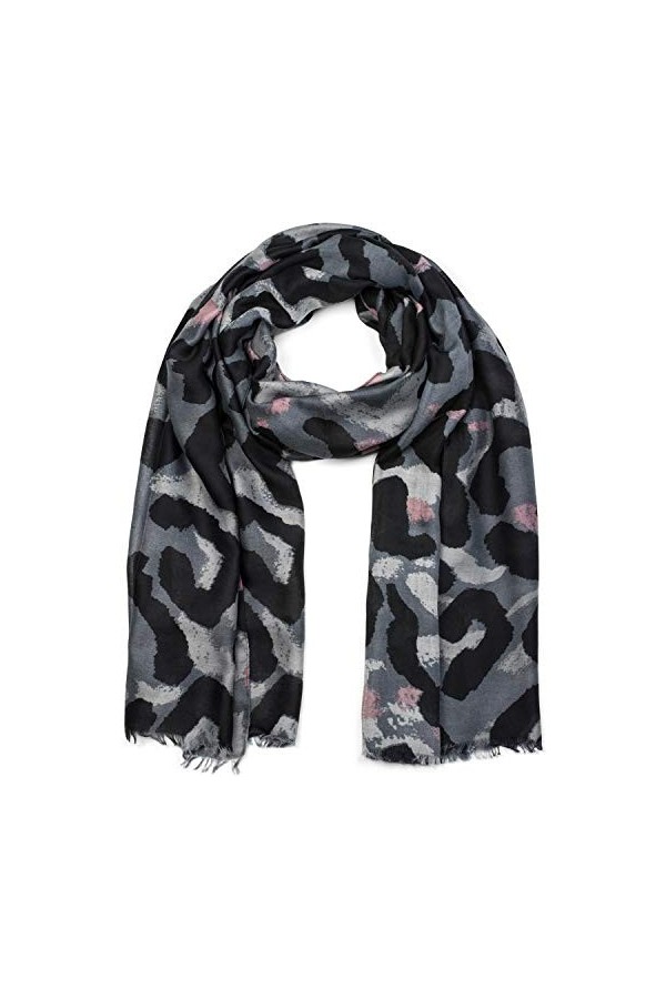styleBREAKER Châle pour femme avec grand motif léopard et franges, écharpe dhiver, étole, foulard 01017085, couleur:Gris