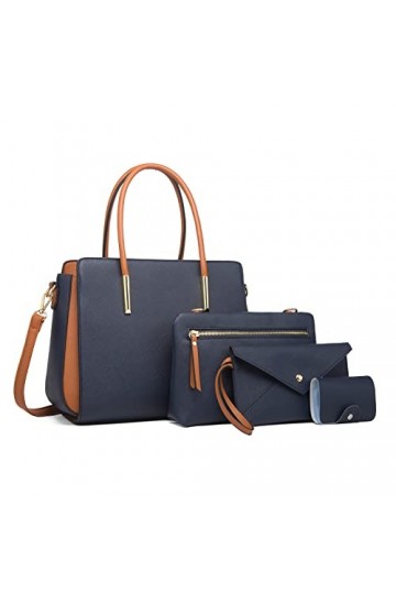 FANDARE Elégant Sac à Main Femme Sac à épaule Sac à bandoulière Ensemble 4 pièces Pochette Portefeuille Sacs Portés Sacoche S