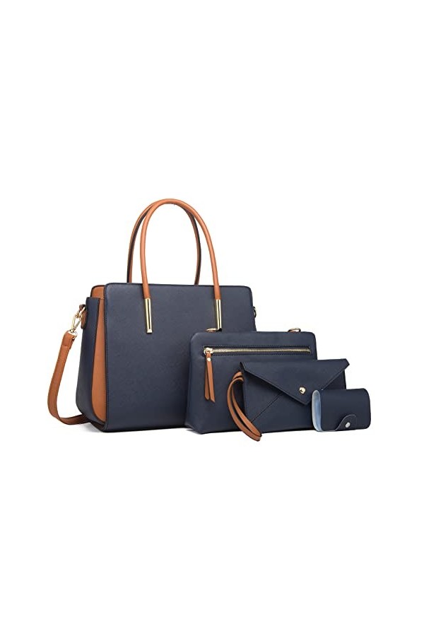 FANDARE Elégant Sac à Main Femme Sac à épaule Sac à bandoulière Ensemble 4 pièces Pochette Portefeuille Sacs Portés Sacoche S