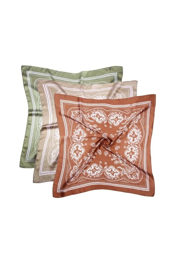 Longwu 3 Pièces * 27,5 Inches Foulard en Satin Foulard pour Cheveux Foulard en Soie Bandana en Soie Foulard en Soie pour Chev
