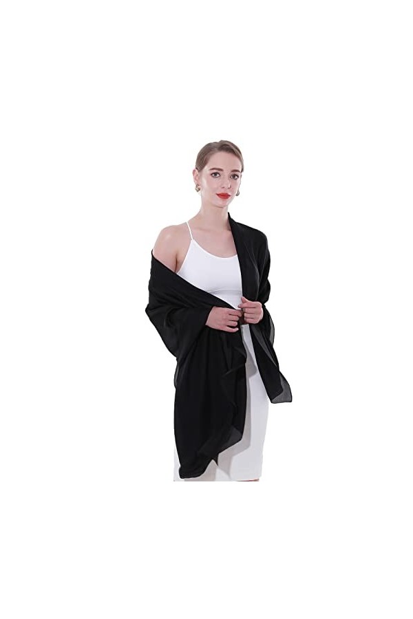 SWAT PANY Étole Châle Pashmina Femme Foulard Robe de soirée Noir Écharpe de couleur Unie Étole Femme