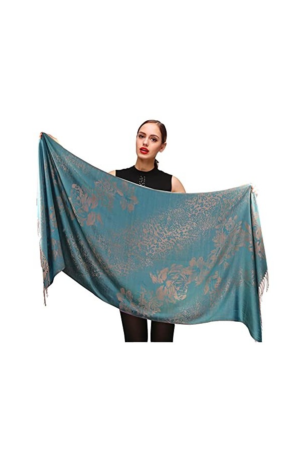 Shmily Girl Femme Élégantes Doubles Côtés Floral Pashmina sensation Wrap écharpe étole châle