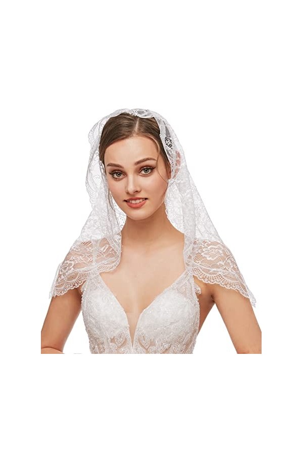 FEOYA Voile Chretien Femme Voile Déglise Mantille Catholique Foulard Écharpe En Dentelle pour Mariage Messe Latin Prier Cere