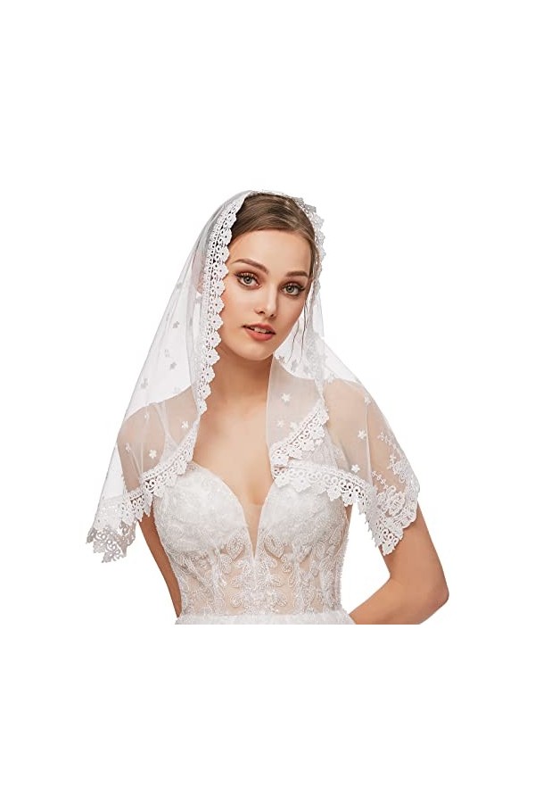 FEOYA Voile Chretien Femme Voile Déglise Mantille Catholique Foulard Écharpe En Dentelle pour Mariage Messe Latin Prier Cere