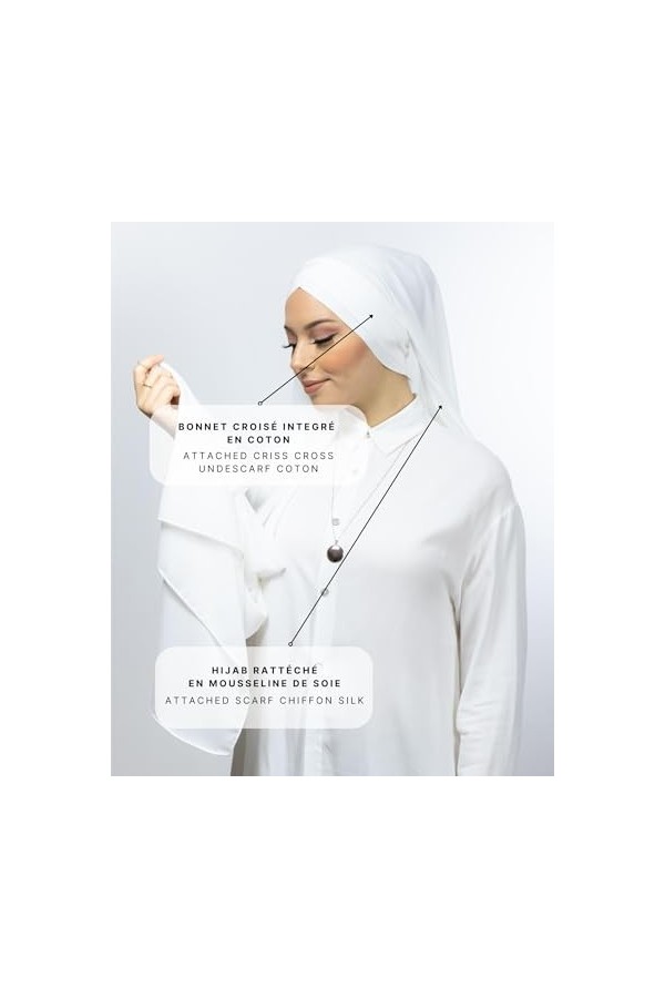 Lamis Hijab - Hijab Foulard à Enfiler croisé avec bonnet intégré pour femme musulmane voilée châle islamique voile enfilable 