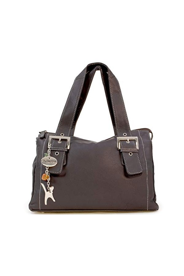 Catwalk Collection Handbags - Cuir Véritable - Sac Porté Main/Sac à Main/Sac porté épaule - Femme - JANE - Chocolat Marron