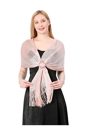 GIBZ Femme Tulle Châle Paillettes Gland Écharpe Respirant Robes de Soirée Étole avec Boucle pour Occasion Formelle, Jaune